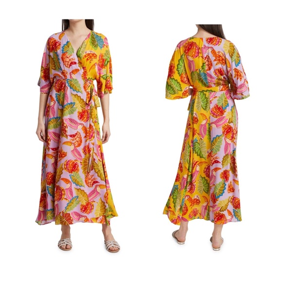 FARM Rio | Dresses | Farm Rio Mixed Beaks Bananas Maxi Wrap Dress ...